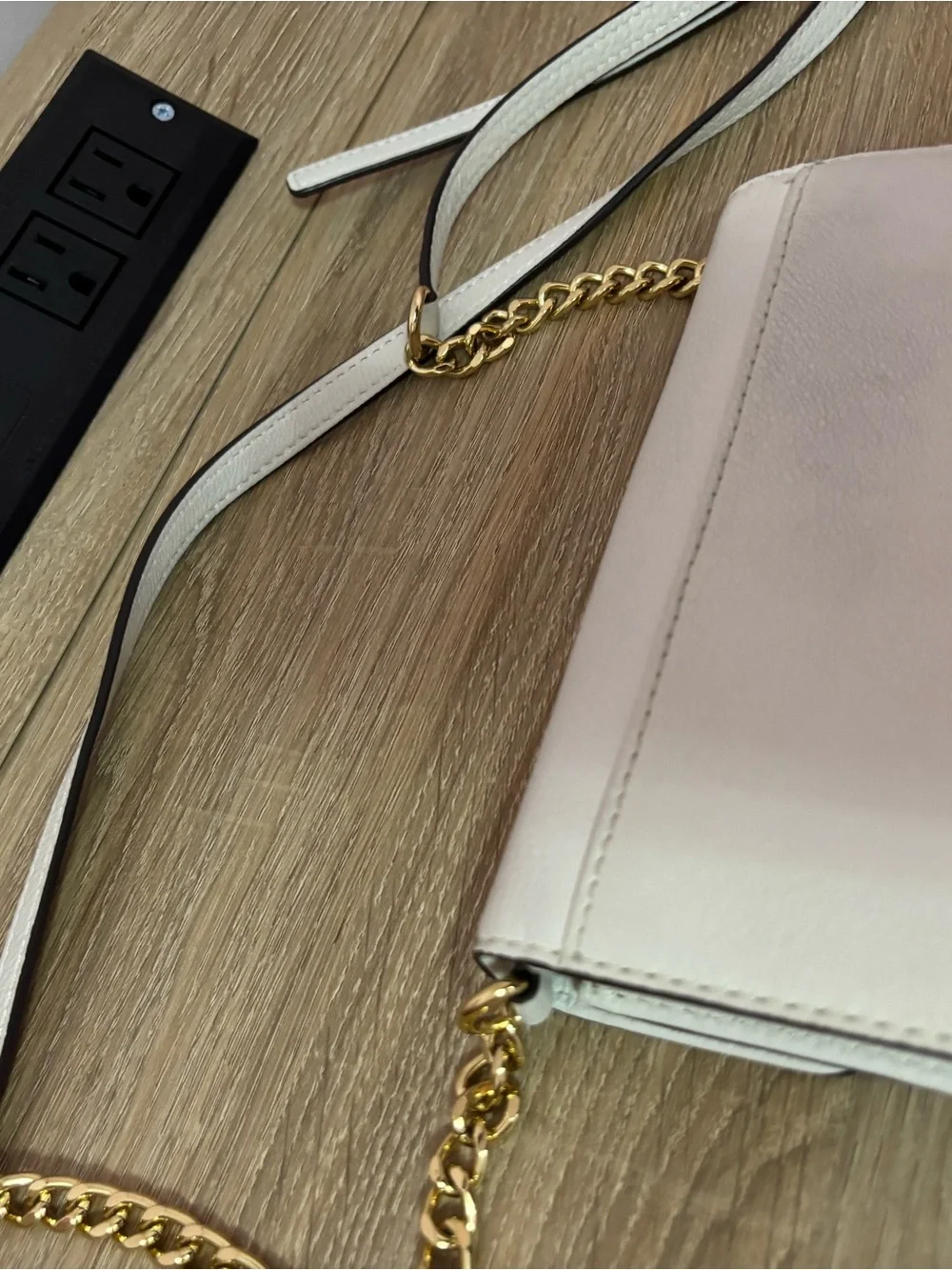 Michael Kors Cream Leather Crossbody with Gold MK Logo